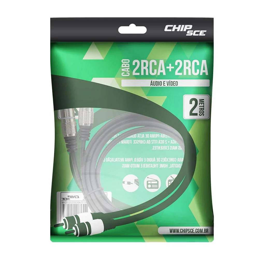 Imagem 2 de 3 do produto Cabo Rca 2 + 2 -, Para Conexões De Audio E Vídeo, 2 Metros