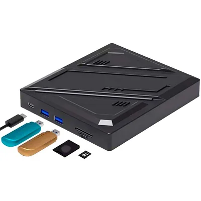 Drive Externo 6 Em 1 Playshop, Hub Leitor E Gravador De Cd, Dvd, 2 Porta Usb 3.0 e Tipo C, 1 Slot Adaptador Cartão Micro Sd