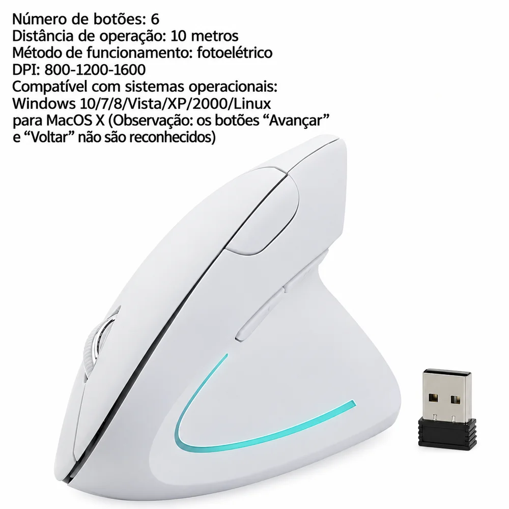 Imagem 4 de 5 do produto Mouse Óptico Vertical Sem Fio, Bluetooth, Para Mão Direita, Branco