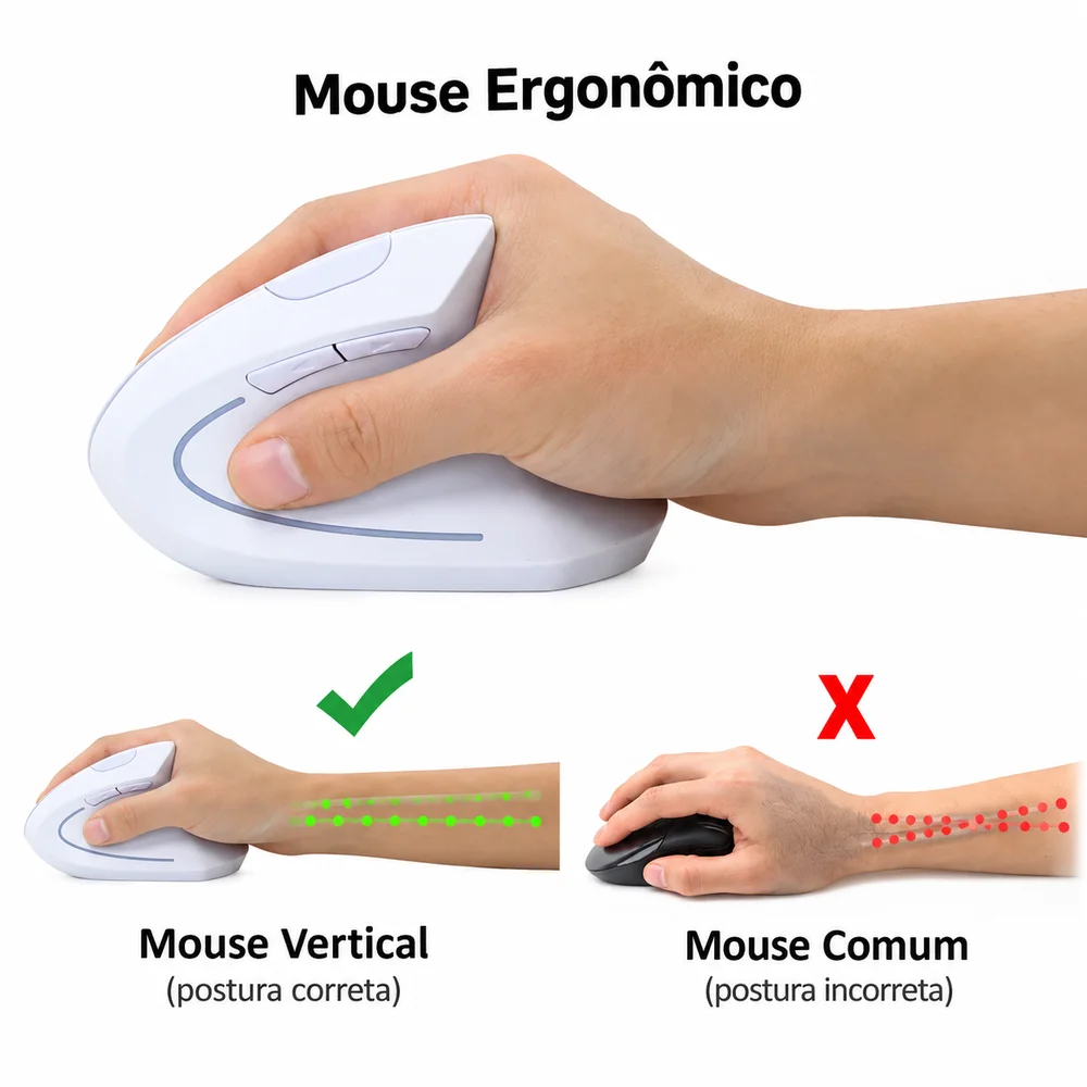 Imagem 5 de 5 do produto Mouse Óptico Vertical Sem Fio, Bluetooth, Para Mão Direita, Branco