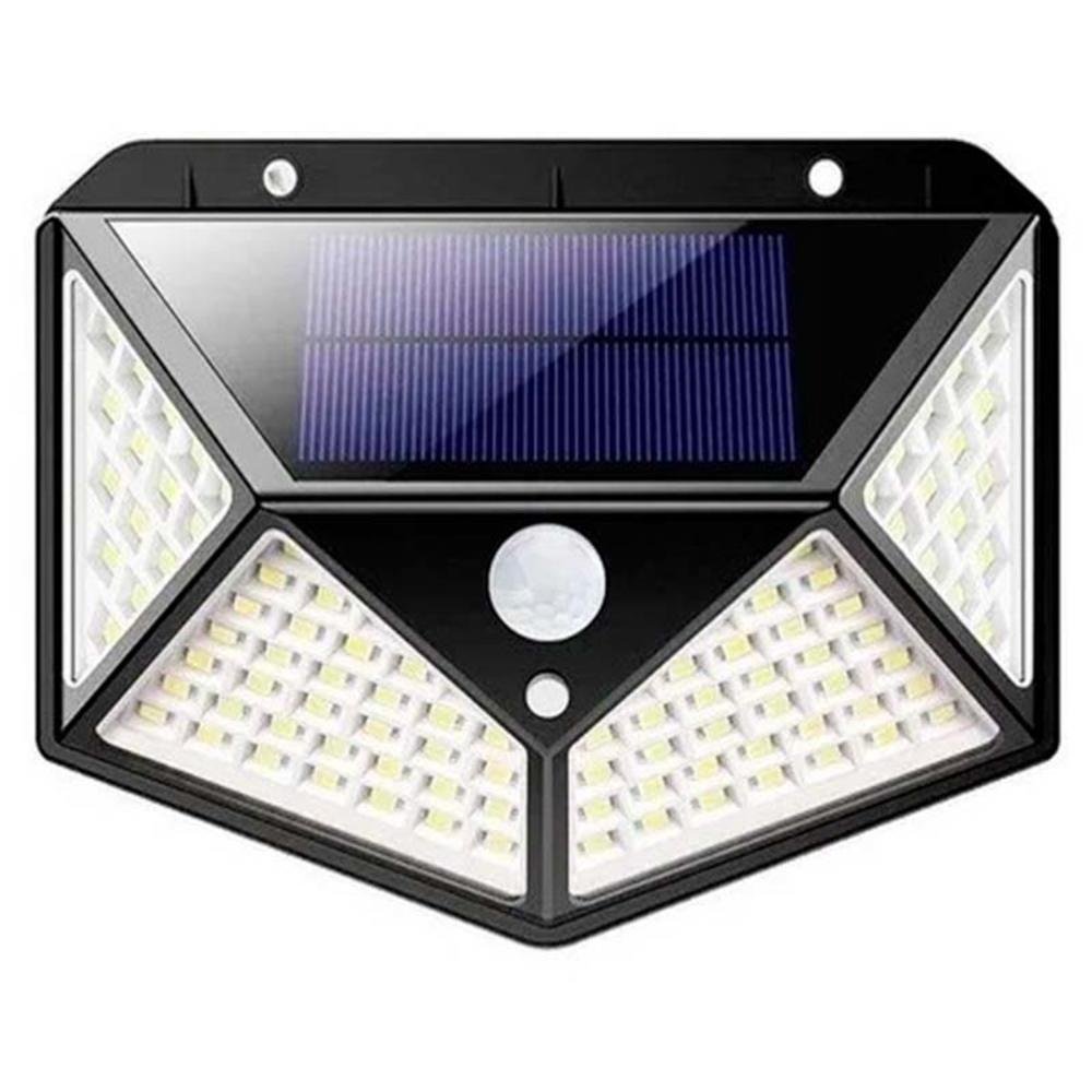 Luminária Arandela Solar Refletor Parede 100 LEDs, Com Sensor De Presença, Recarregavel, Para Quintal e Jardim