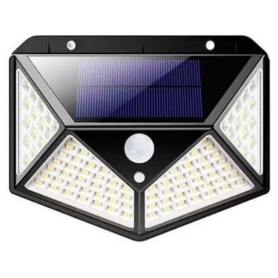 Luminária Arandela Solar Refletor Parede 100 LEDs, Com Sensor De Presença, Recarregavel, Para Quintal e Jardim