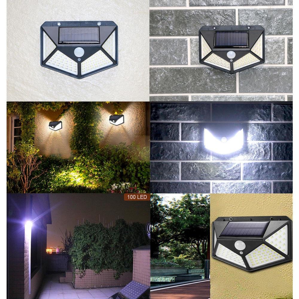 Imagem 3 de 5 do produto Luminária Arandela Solar Refletor Parede 100 LEDs, Com Sensor De Presença, Recarregavel, Para Quintal e Jardim