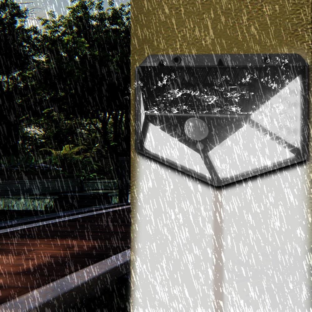 Imagem 4 de 5 do produto Luminária Arandela Solar Refletor Parede 100 LEDs, Com Sensor De Presença, Recarregavel, Para Quintal e Jardim