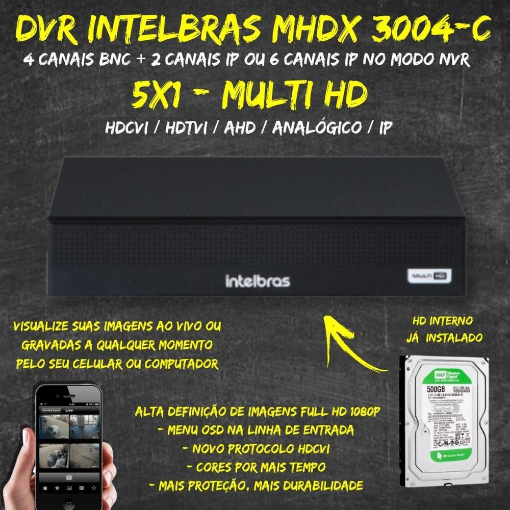 Imagem 2 de 2 do produto DVR Intelbras Full HD MHDX 3004-C, 4 Canais, Multi HD 500GB