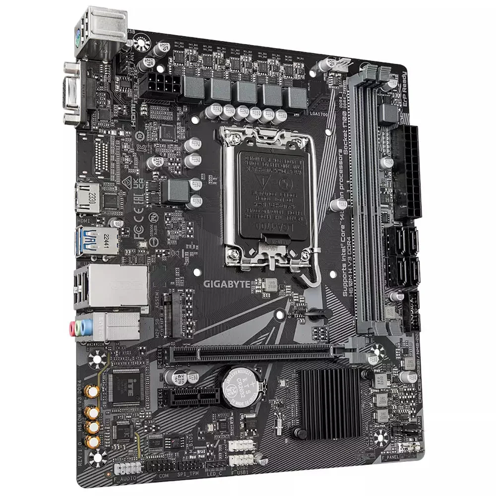 Imagem 4 de 5 do produto Placa Mae Gigabyte Intel H610m H V3, Matx, LGA  1700, M.2 Nvme 2x, DDR4 Max. 64GB 1x D-sub 1x HDMI 2x USB