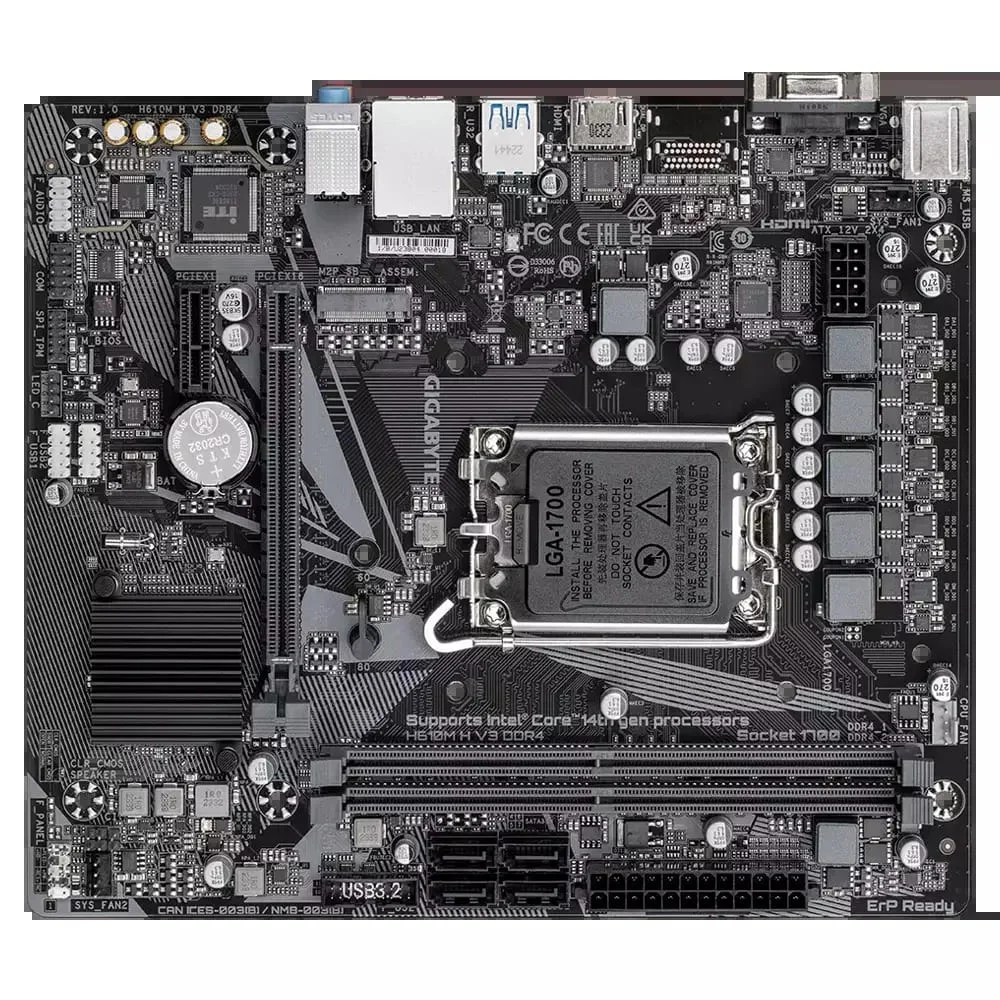 Imagem 5 de 5 do produto Placa Mae Gigabyte Intel H610m H V3, Matx, LGA  1700, M.2 Nvme 2x, DDR4 Max. 64GB 1x D-sub 1x HDMI 2x USB
