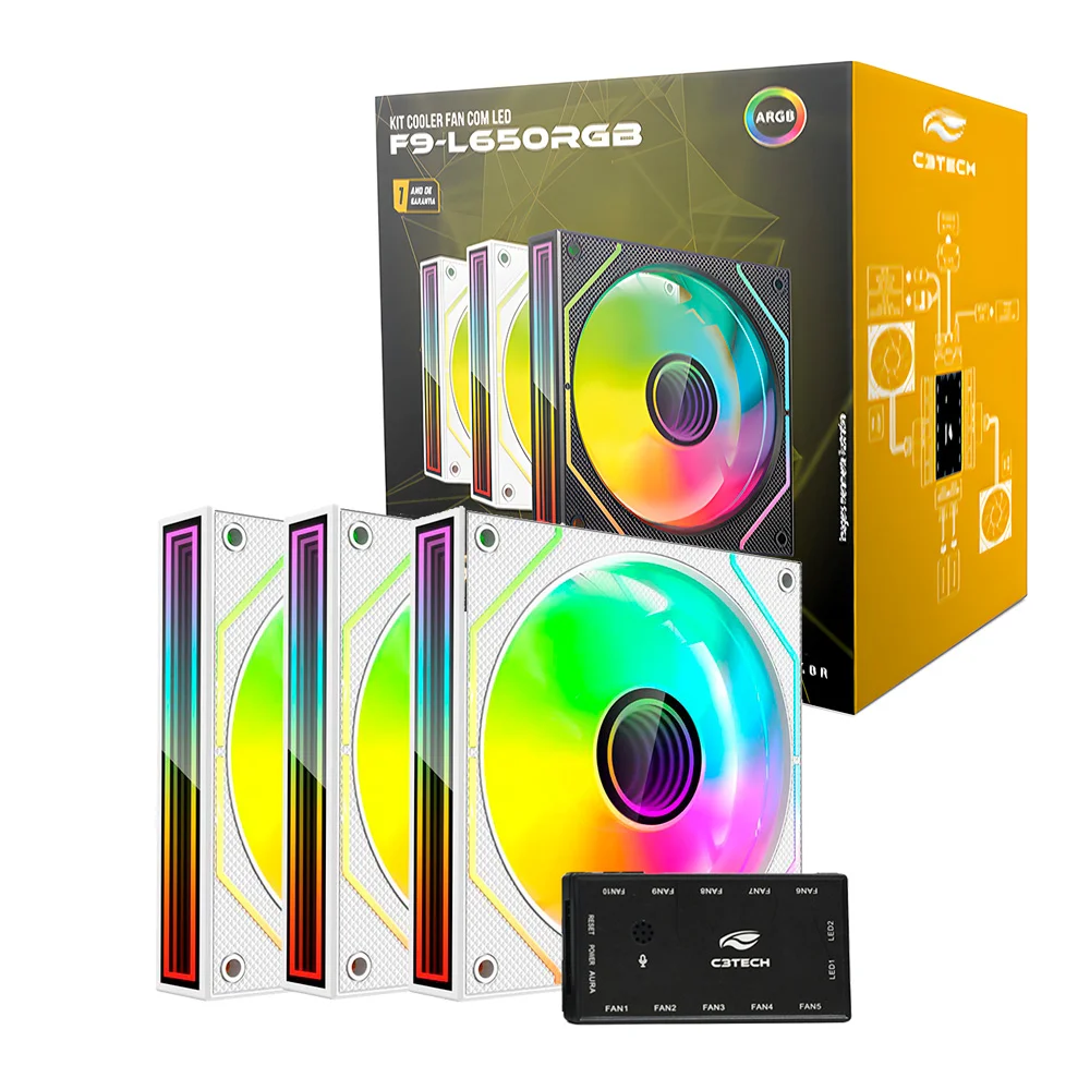 Kit Cooler C3tech RGB F9-l650whRGB Com Controladora 6