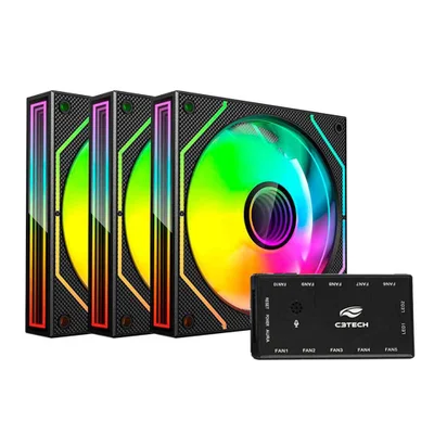Kit Cooler C3tech RGB Preto Com Controladora F9-l650bkRGB