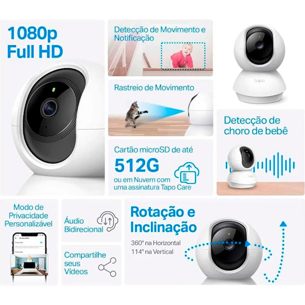 Câmera De Segurança Tp-link Tapo C200 Wi-fi 360º 1080p Full Hd