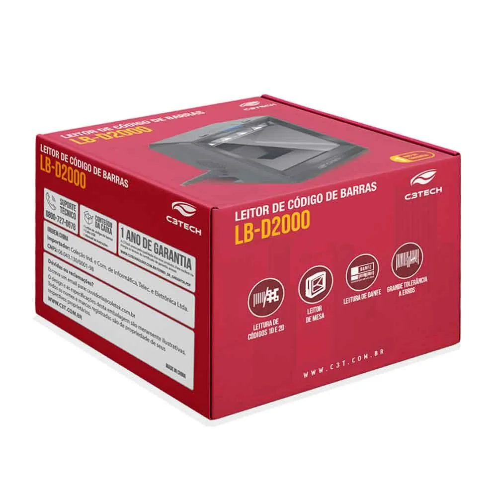 Imagem 2 de 4 do produto Leitor De Código De Barras Fixo C3tech 1d/2d Usb Lb-d2000bk