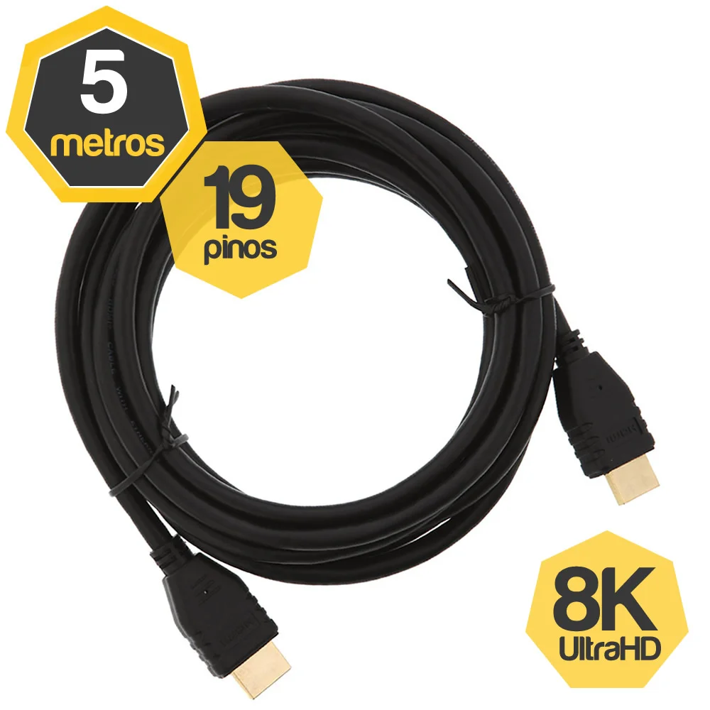 Imagem 3 de 3 do produto Cabo HDMI 2.1v 8k 19 Pinos Ultrahd 5 Metros