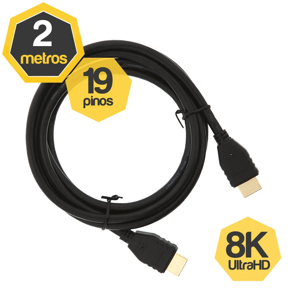 Imagem 2 de 3 do produto Cabo HDMI 2.1v 8k 19 Pinos Ultrahd 2 Metros