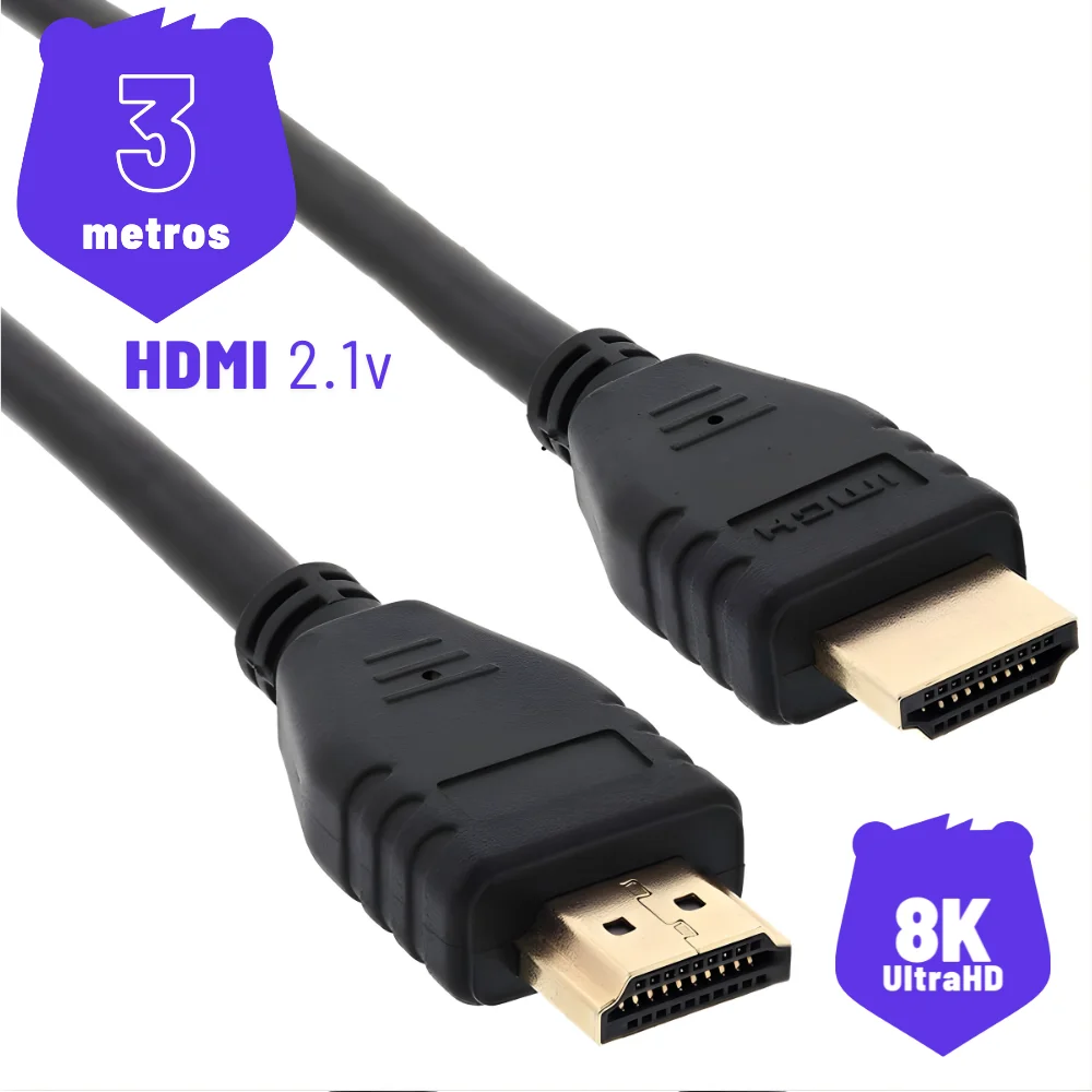 Imagem 3 de 3 do produto Cabo HDMI 2.1v 8k 19 Pinos Ultrahd 3 Metros
