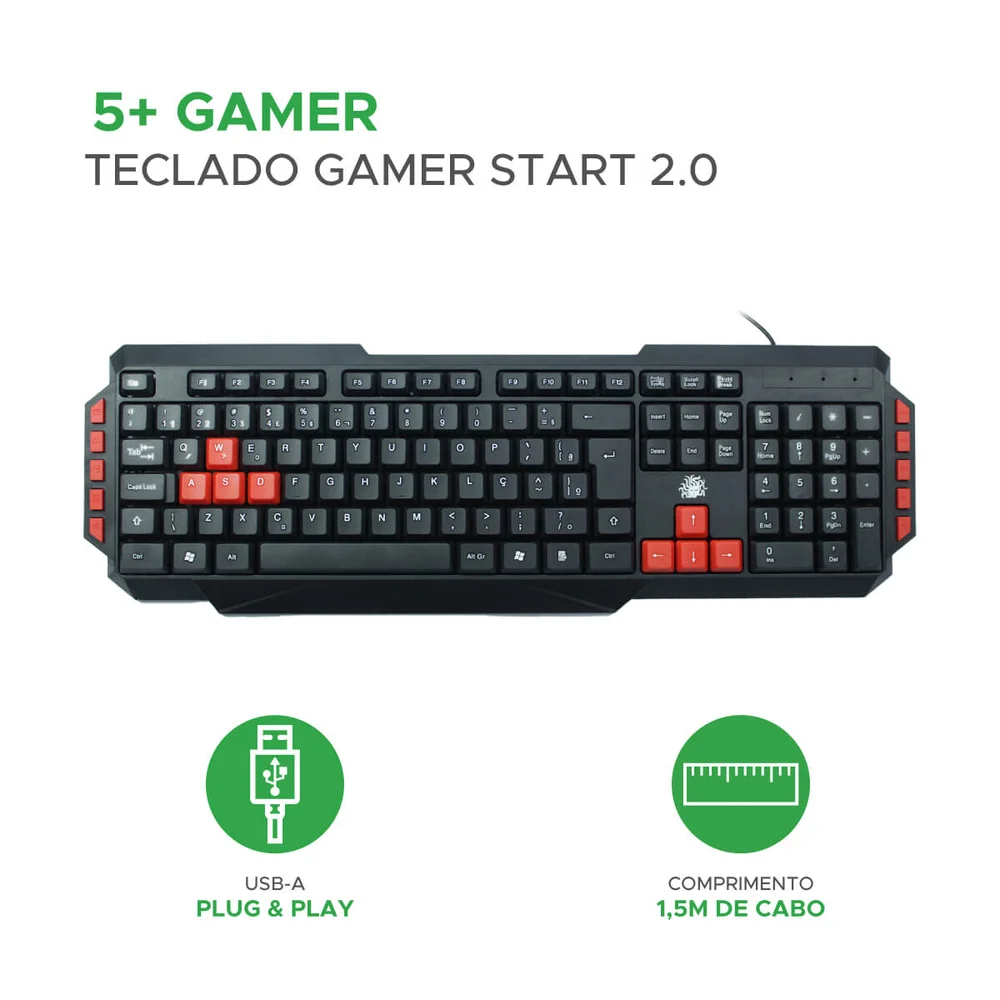 Imagem 2 de 4 do produto Teclado Gamer Start 2.0 Qwerty Português Cabo 1,5m 5+ Gamer