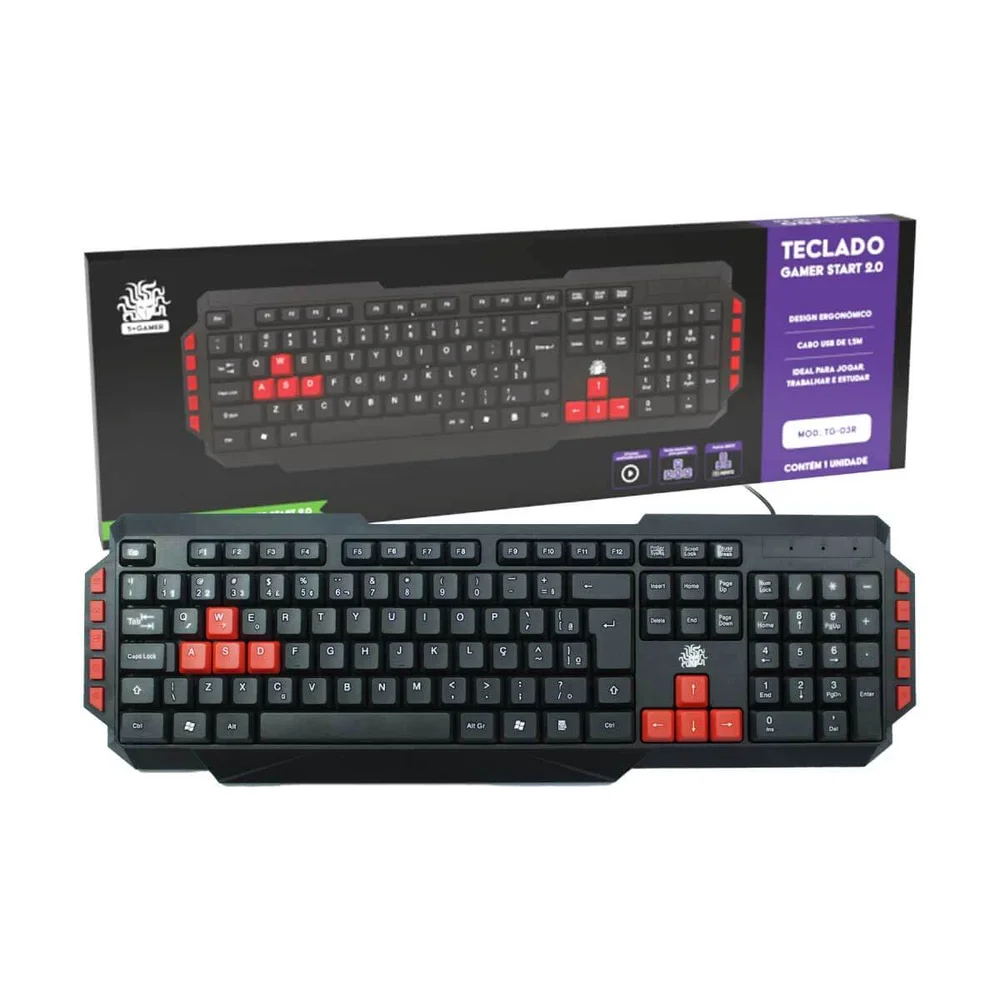 Imagem 3 de 4 do produto Teclado Gamer Start 2.0 Qwerty Português Cabo 1,5m 5+ Gamer