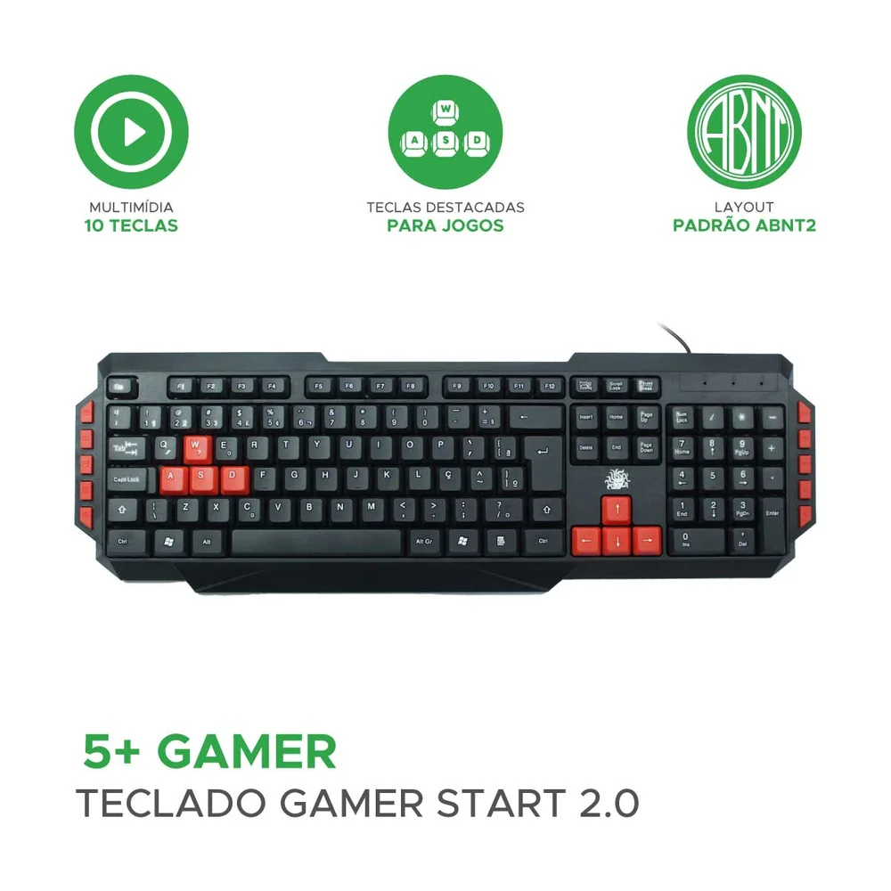 Imagem 4 de 4 do produto Teclado Gamer Start 2.0 Qwerty Português Cabo 1,5m 5+ Gamer