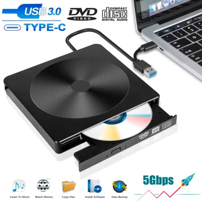 Leitor E Gravador De Cd Dvd Externo PC E Notebook Usb 3.0 Drive Portátil Slim Preto Linux Mac Ultrabook WINDOWS Laptop.