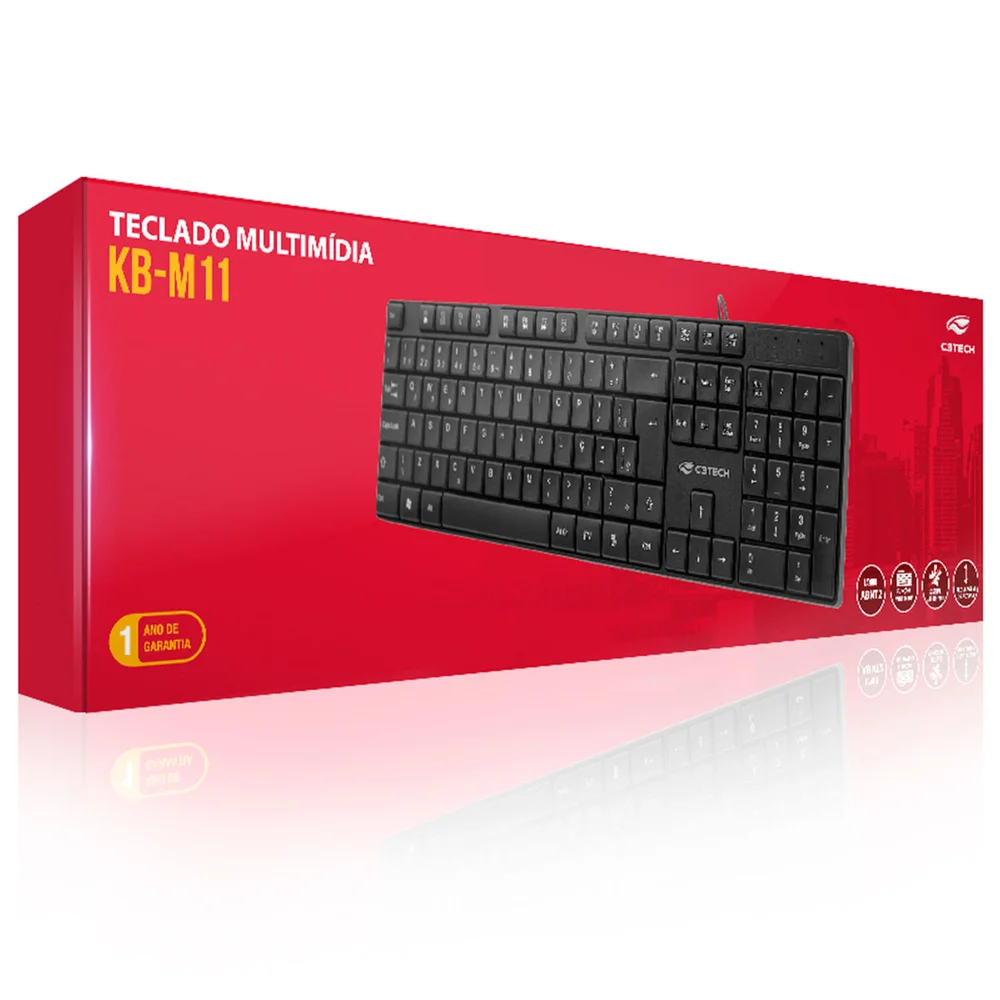 Imagem 4 de 5 do produto Teclado Multimídia C3tech, Abnt2, USB, Preto - Kb-M11bk