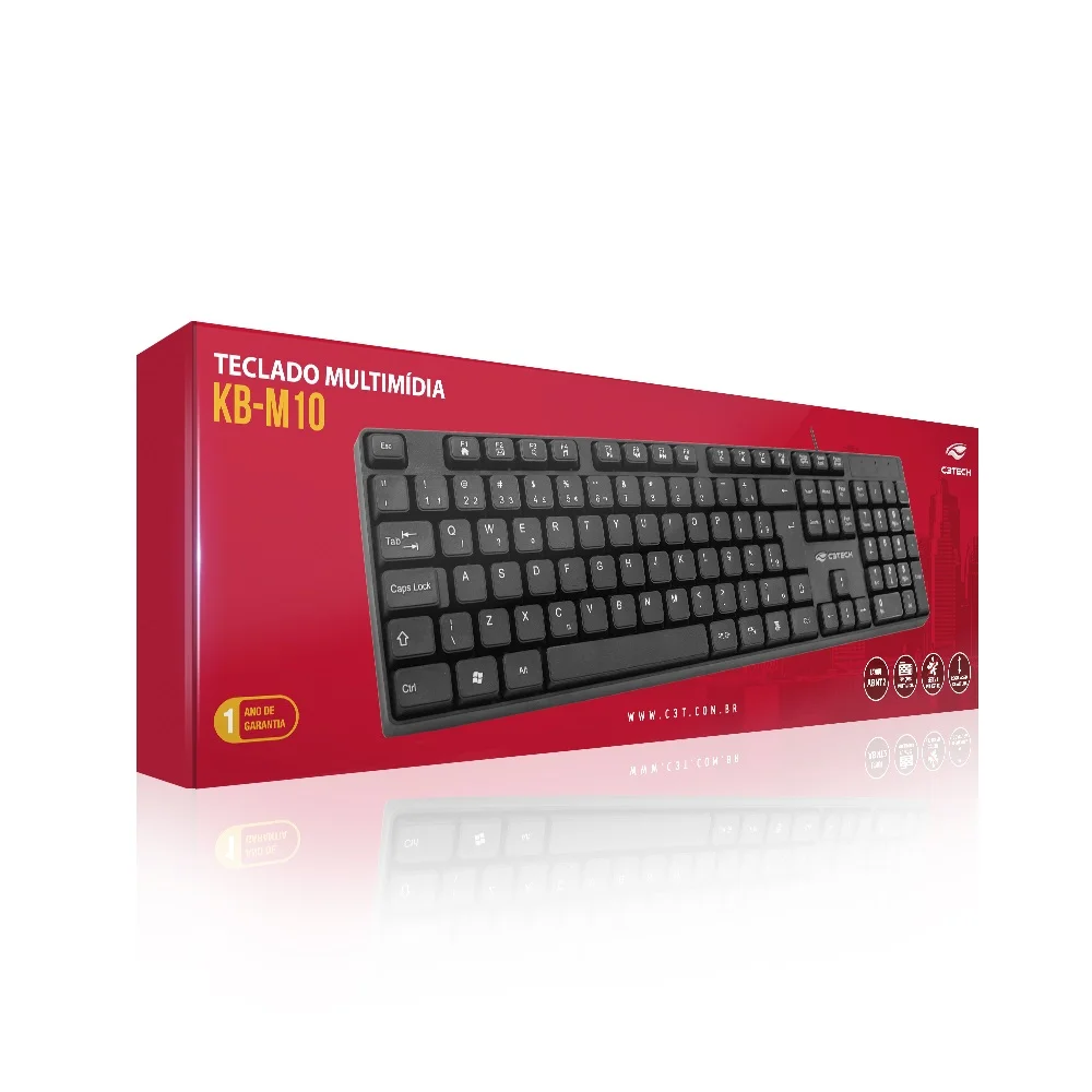 Imagem 4 de 5 do produto Teclado C3tech Usb 1,20m Abnt2 Multimídia Preto - Kb-m10bk