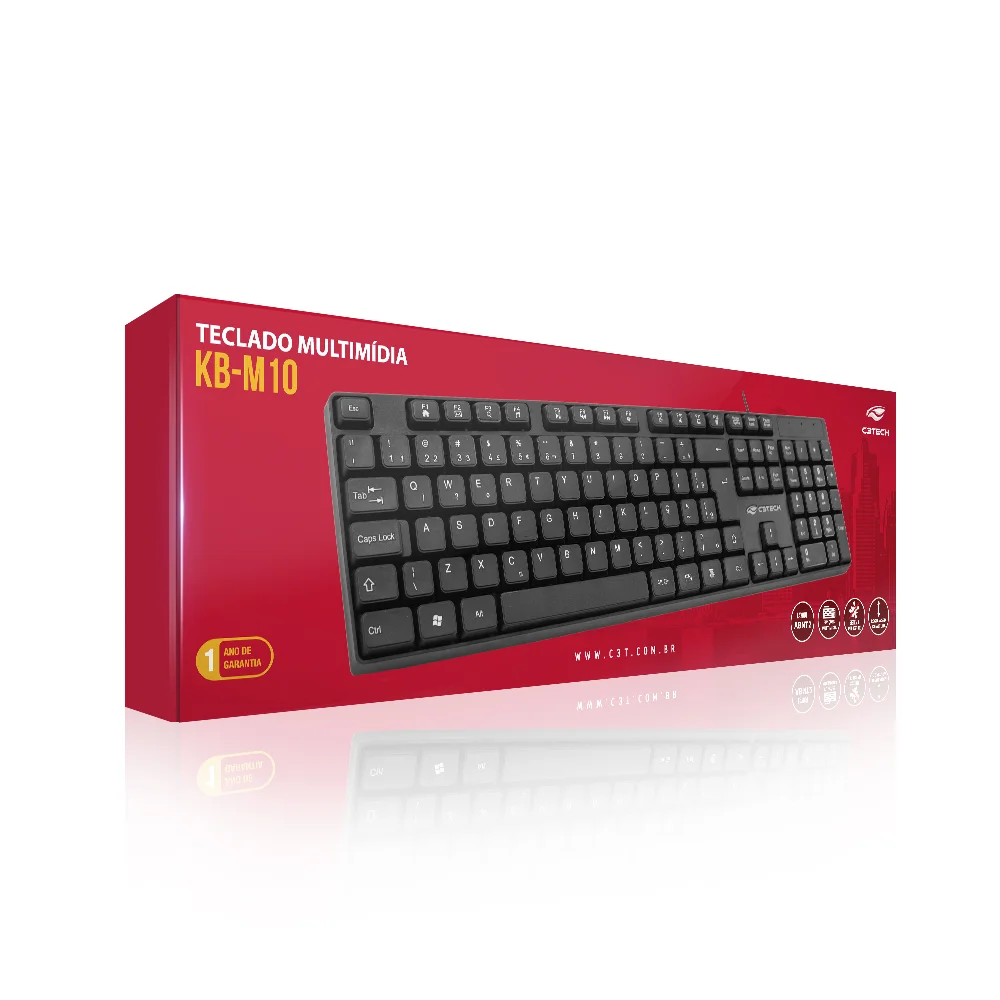 Imagem 5 de 5 do produto Teclado C3tech Usb 1,20m Abnt2 Multimídia Preto - Kb-m10bk