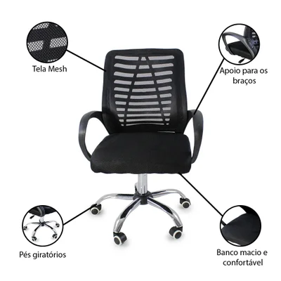 Cadeira De Escritório Esteirinha Mesh, Ergonômica Giratória — foto 3