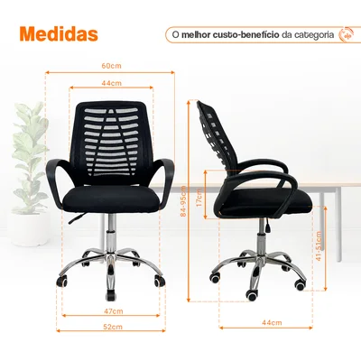 Cadeira De Escritório Esteirinha Mesh, Ergonômica Giratória — foto 6