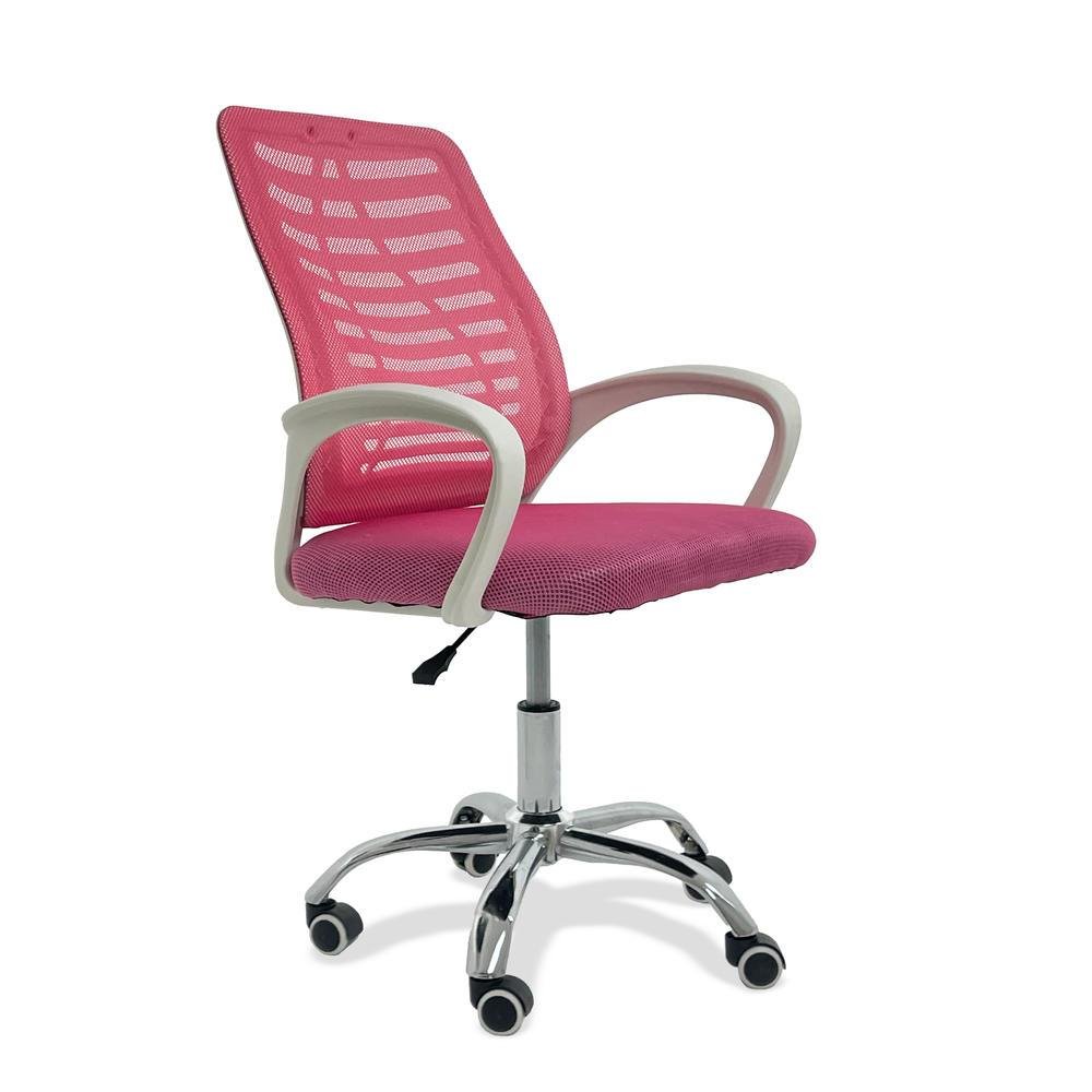 Cadeira De Escritório Esteirinha Mesh, Ergonômica Giratória, Rosa