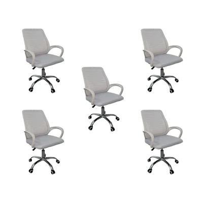 Kit 5 Cadeiras De Escritório Esteirinha Mesh, Ergonômica, Branco