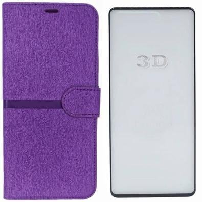 Kit Capa Carteira Compatível C/ Motorola Edge 30 + Película 3d Cor:roxa