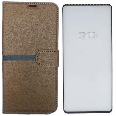 Kit Capa Carteira Compatível C/ Samsung A14 + Película 3d Cor:marrom