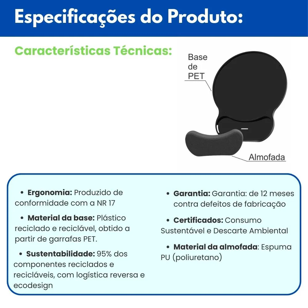 Imagem 5 de 5 do produto Mouse Pad Ergonômico Com Proteção Antimicrobiana