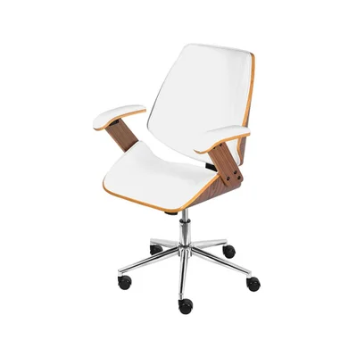 Cadeira Office Bergen Baixa Com Braço Courino Branco Com Base Rodizio Cromada - 74356