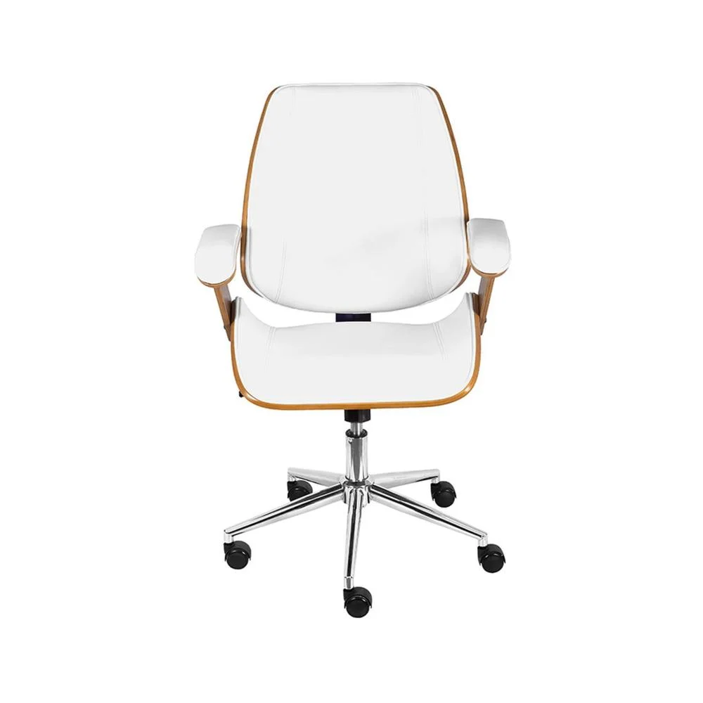Imagem 2 de 4 do produto Cadeira Office Bergen Baixa Com Braço Courino Branco Com Base Rodizio Cromada - 74356