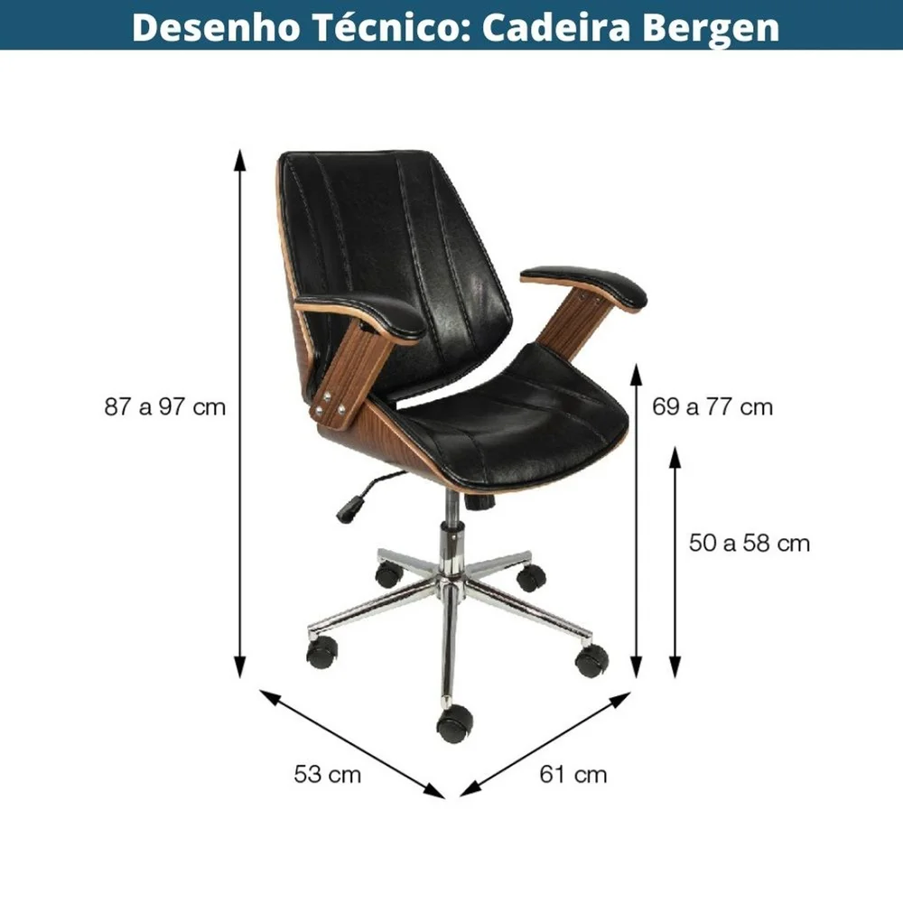 Imagem 3 de 4 do produto Cadeira Office Bergen Baixa Com Braço Courino Branco Com Base Rodizio Cromada - 74356