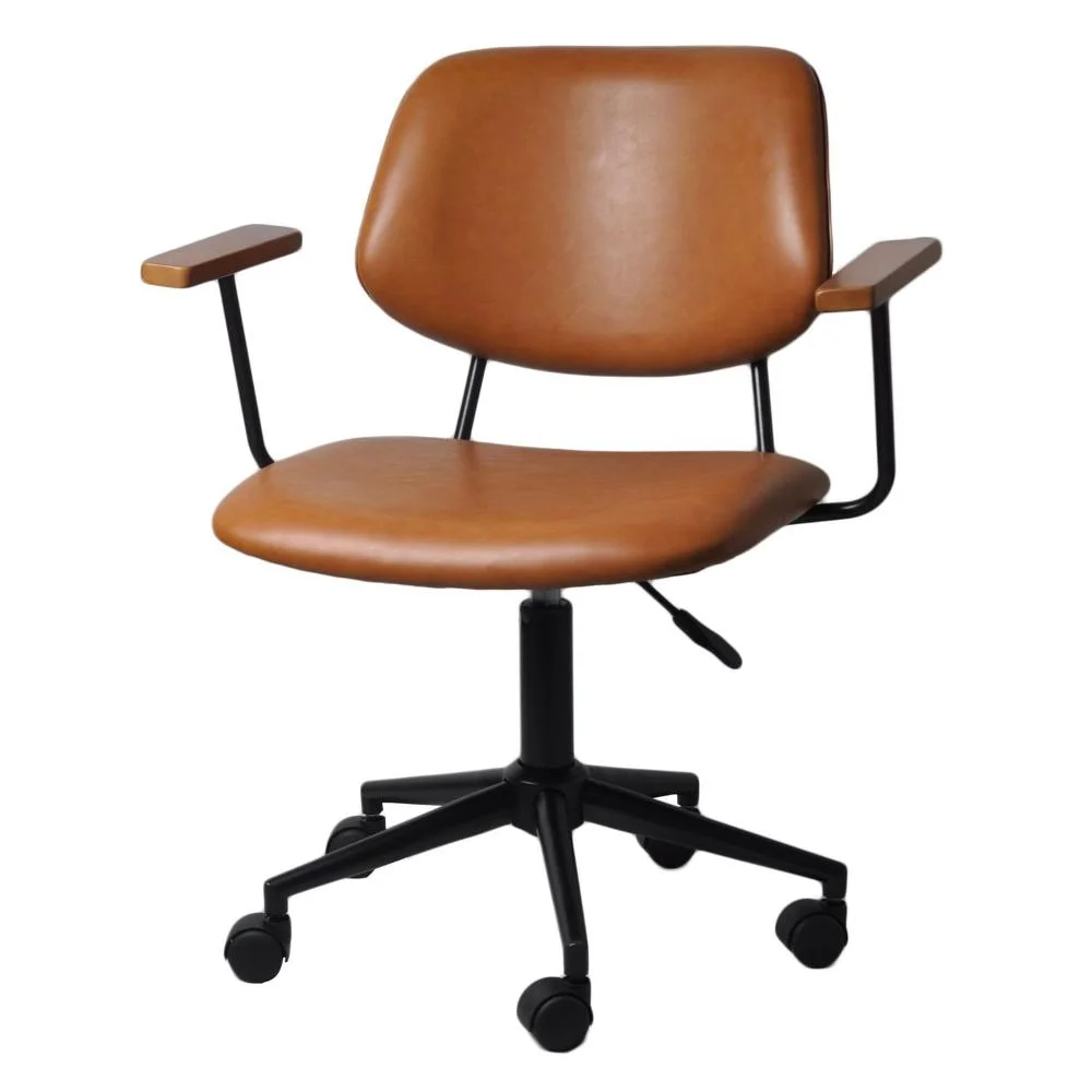 Cadeira Office Riga Com Braço Courino Caramelo Com Base Rodizio Preta - 74360