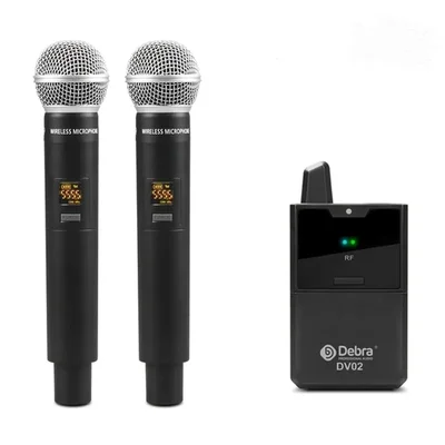 Microfone de Mão sem Fio 2 Transmissores, 2 Microfones UHF.