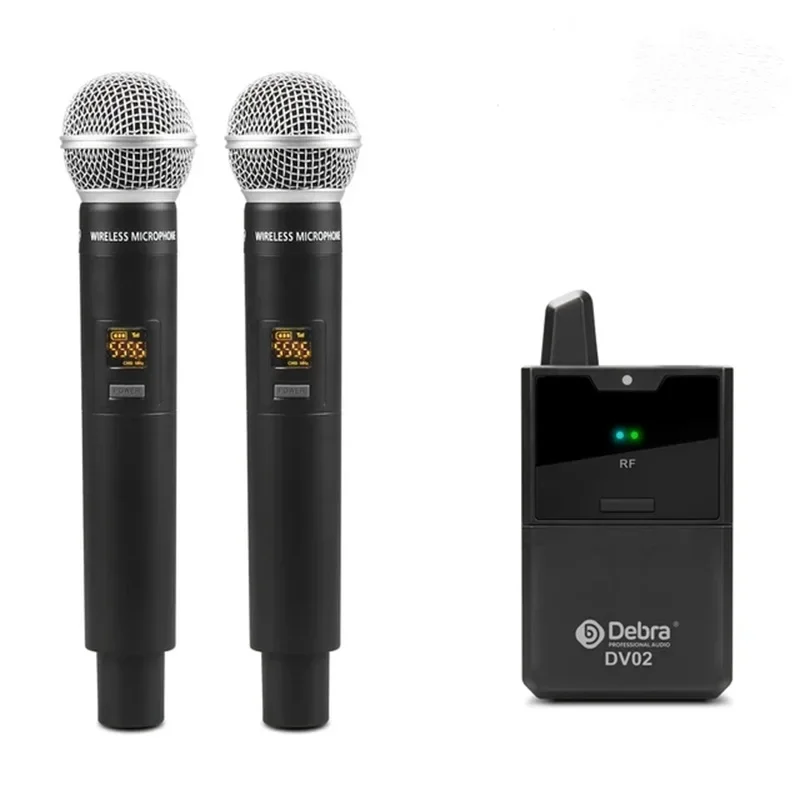Microfone de Mão sem Fio 2 Transmissores, 2 Microfones UHF.