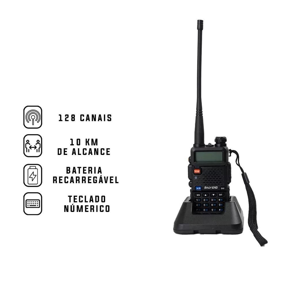 Rádio Walk Talk Comunicador Baofeng Uv-5r Dual Band Uhf Vhf Fm Com Fone