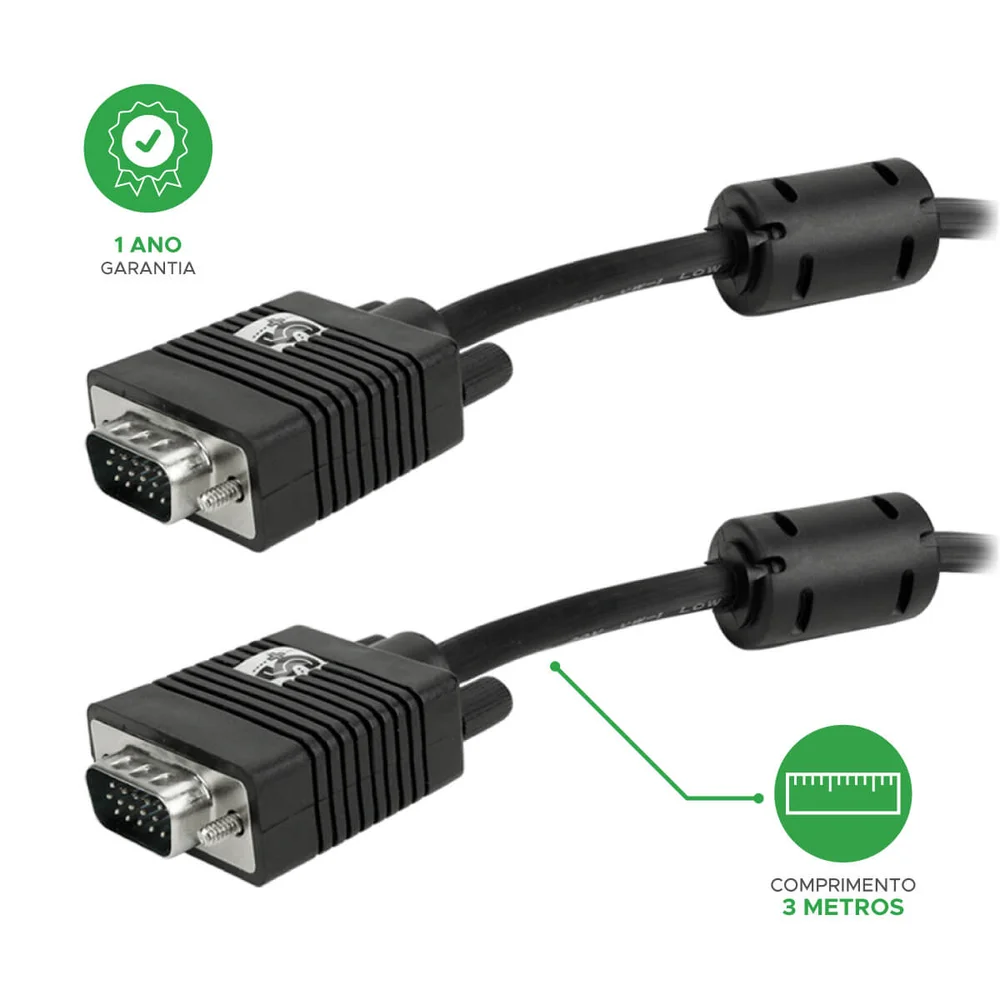 Imagem 3 de 5 do produto Cabo Pix VGA+VGA 3m, Preto, Com Filtro - 018-9573