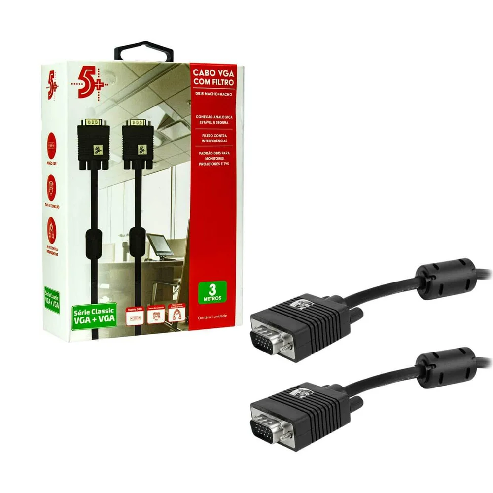 Imagem 4 de 5 do produto Cabo Pix VGA+VGA 3m, Preto, Com Filtro - 018-9573