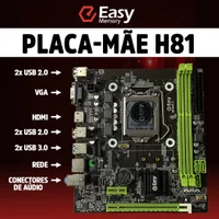 Placa Mãe Easy H81 Intel LGA 1150 Eletronic Artssy, Para Intel de 4 e 5 Geração, DDR3 2