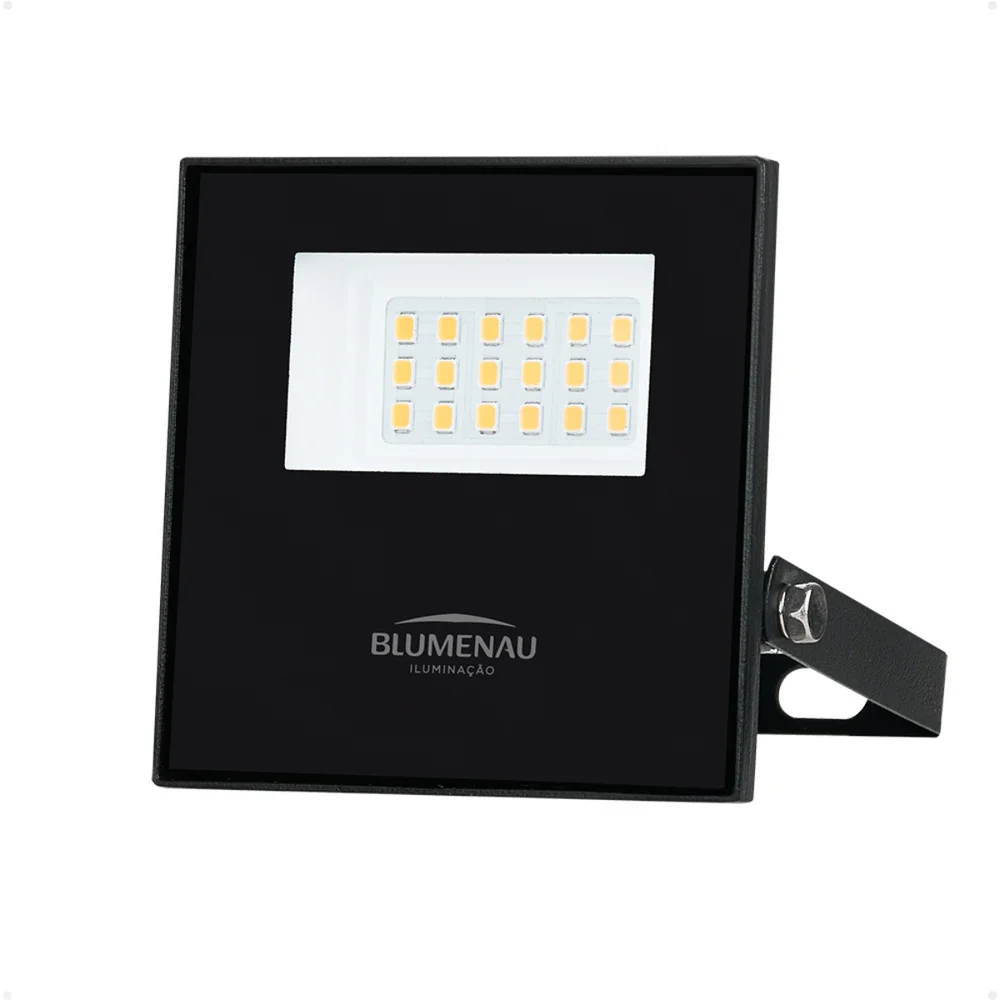 Refletor Blumenau De LED Slim 20w Preto Bivolt 3000k Luz Quente