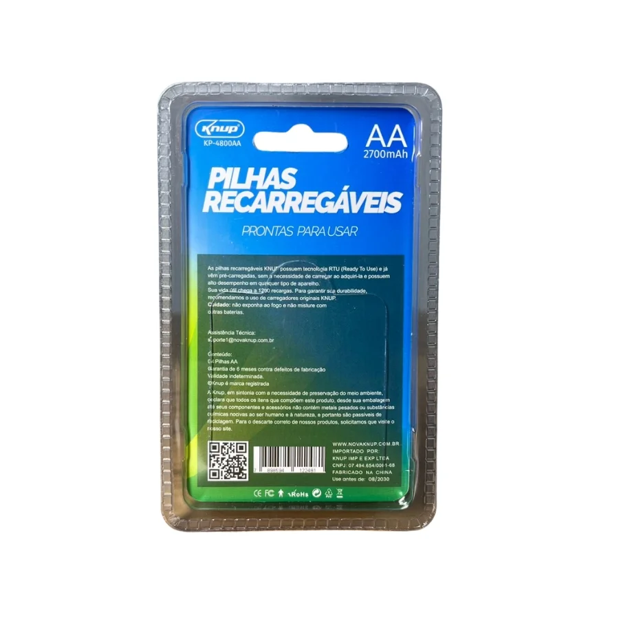 Pilha Recarregável Aa Cartela C/4un (kp-4800aa) - Knup Pilha Recarregável Aa Cartela C/4un (kp-4800aa) - Knup