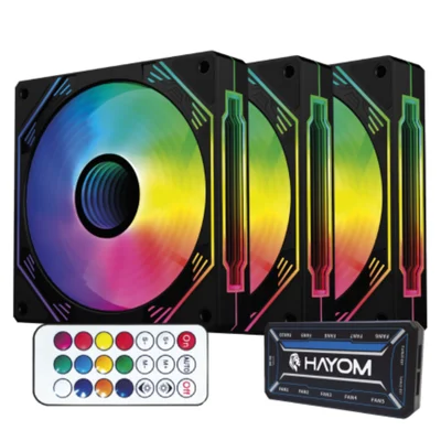 Kit 03 Fan Cooler 120mm Hayom Fc1308 Preto Controladora.