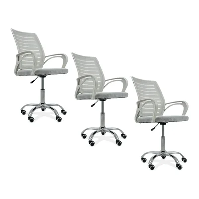 Kit 3 Cadeiras De Escritório Secretaria Diretor, Roma, Ergonômica, Branca