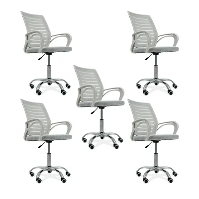 Kit 5 Cadeiras De Escritório Secretaria Diretor, Roma, Ergonômica, Branca