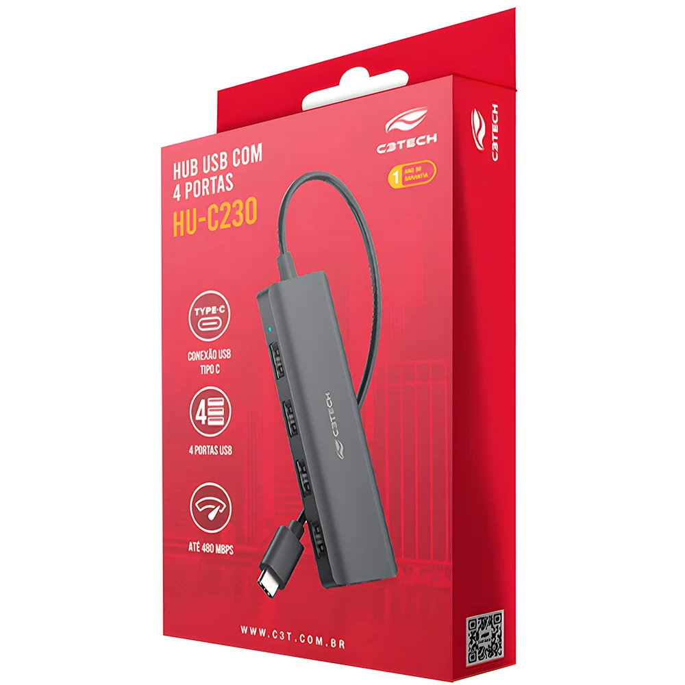Imagem 4 de 5 do produto Hub Usb C3tech Hu-c230bk 4 Portas 2.0 - Preto