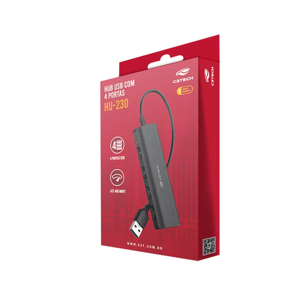 Imagem 4 de 4 do produto Hub Usb C3tech Hu-230bk 4 Portas 2.0 - Preto