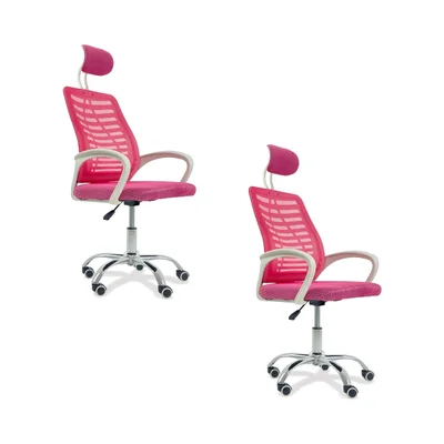 Kit 2 Cadeiras Escritório Diretor Oficial Tela Mesh Com Encosto Rosa